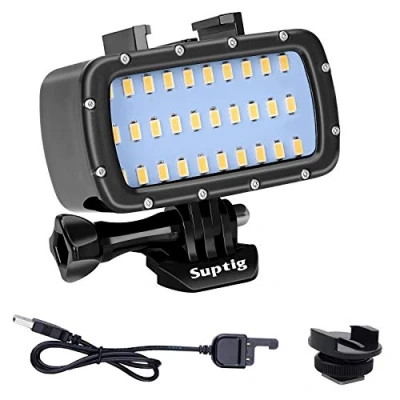 Immagine di Suptig Lampada video impermeabile a 30 LED compatibile con GoPro Hero 13/Hero 12/Hero 11/Hero 10 9 8 7 5/6/4 e fotocamere reflex Canon Nikon Sony Olympus 55 m