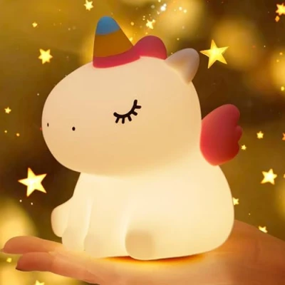 Immagine di GIBOHOM Unicorno Luce Notturna Bambini, Dimmerabile LED in Silicone Lampada per Bambini Controllo Touch, con 30 Minuti Timer, Ricaricabile Tramite USB, Lucina Notte Regalo Neonati