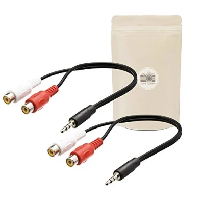 Immagine di Adaptout 2x Cavo adattatore da spina minijack 3,5mm stereo maschio a 2 presse RCA mono femmina Connettore sdoppiatore splitter destra sinistra L R marca francese