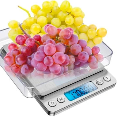 Immagine di Bilancia da cucina, max 2 kg, funzione tara, alta precisione, 0,1 g, con display LCD, ciotole, in acciaio inox 24210