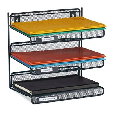 Immagine di Relaxdays Organizer Portadocumenti in Acciaio, 3 Vaschette, Portalettere A4, da Parete HLP: 32 x 33 24,5 cm, Antracite