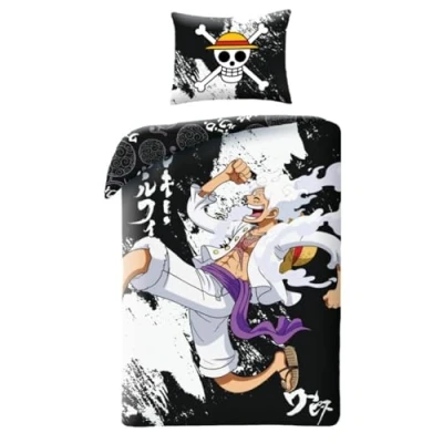 Immagine di Halantex Set Letto ONE PIECE Monkey D. Luffy GEAR5 Copripiumino 140x200cm con federa 70x90cm 100% Cotone Oeko Tex Nero