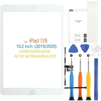 Immagine di Touchscreen per iPad 7 2019 8 2020 10.2 Digitizer Schermo iPad7 iPad8 Touch Screen Sostituzione A2428 A2429 A2430 A2197 A2198 A2200 A2270 con Home Buttone, Riparazione Kit (Bianco)
