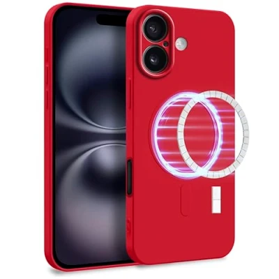 Immagine di MyGadget Cover [ Compatibilita con MagSafe ] compatibile Apple iPhone 16 Custodia in Silicone Morbido a Doppio Strato Case Protezione Fotocamera &amp; Fodera Interna Rosso