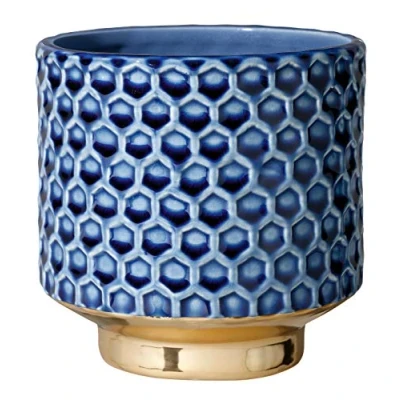 Immagine di Bloomingville Vaso Home per Fiori da Interno e Piante Interno, grasse, Cactus, Orchidee M (12,5 cm ø), Blu, Ceramica Gres