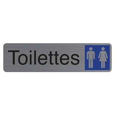 Immagine di Exacompta Ref. 67151E 1 Cartello adesivo per porta WC donna/uomo murale stampato segnaletica Su tutti i supporti Aspetto alluminio spazzolato Dimensioni : 16,5 x 4,4 cm