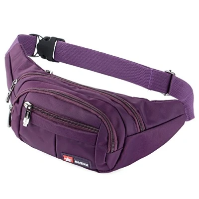 Immagine di Marsupio Sportivo Running Outdoor Escursioni Cintura Corsa da Uomo Donna impermeabile con 4 Zip la Tracolla Regolabile per Ciclismo Escursione Campeggio (Viola)