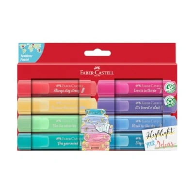 Immagine di Faber Castell 254626 Set di evidenziatori TL 46, confezione da 8, colori pastello, con punta a cuneo lunga durata, larghezza linea 1 5 mm
