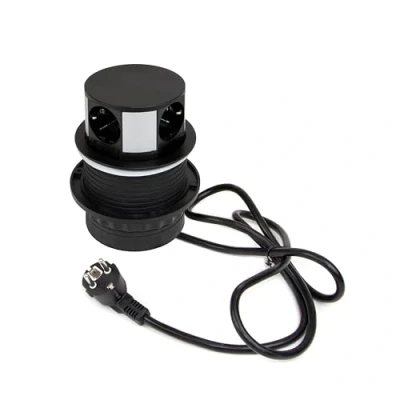Immagine di Emuca Multiconnettore Vertikal Push diametro 100mm, 3 spine di tipo Schuko, 1 USB A, C, Acciaio e Tecnoplastica, Verniciato nero