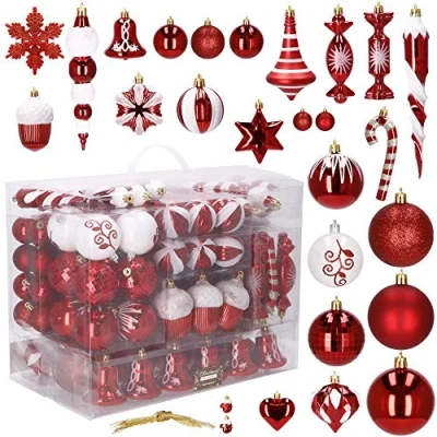 Immagine di SPRINGOS Palline per albero di Natale 153 pezzi, rosse, infrangibili, forme diverse, un set, Natale, ornamenti albero, decorazione.