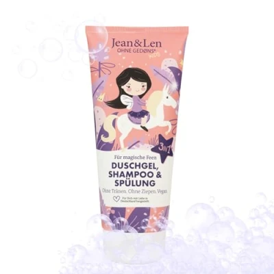 Immagine di Jean &amp; Len 3 In 1 Gel Doccia, Shampoo E Balsamo Per Fate Magiche, Pelle Morbida Vellutata Capelli Lisci Senza Irritare Gli Occhi, Fragranza Dolce, Doccia Bambini, Vegano, 200 ml