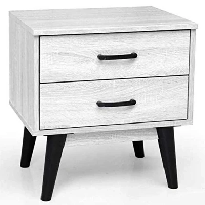 Immagine di BAKAJI Comodino Camera da Letto Mobiletto 2 Cassetti Libreria Bassa Tavolino Laterale Divano Design Moderno Scandinavo in Legno MDF 4 Piedini Colore Nero (Bianco)