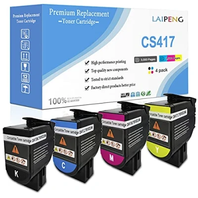 Immagine di Cartucce Toner Compatibili a 4 Colori CS317 CX317 CS417 CX417 CS517 CX517 Volume Standard 3000 Pagine BK, 2300 CMY per Lexmark CS317dn CX317dn CS417dn CX417de CS517de CX517de Stampante