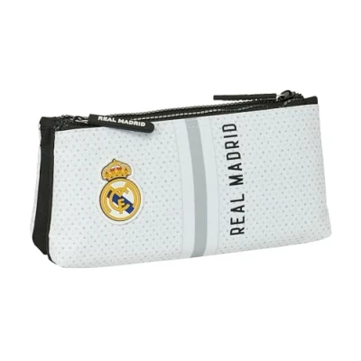 Immagine di Real Madrid 1ª attrezzatura 24/25 Beauty case scuola per bambini, con cerniera semplice, ideale bambini di diverse età, comodo e versatile, qualità resistenza, 22 x 8 10 cm, colore: