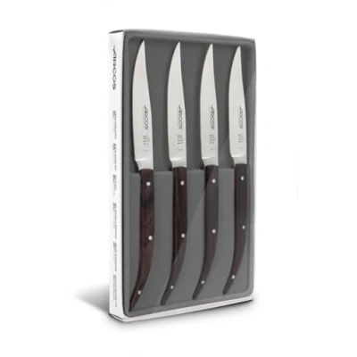 Immagine di Arcos Coltelleria da Tavola Set Coltelli 4 Pezzi (Coltelli Bistecca) Lama Acciaio Inossidabile Nitrum de 110 mm Manico in Legno Palisandro Colore Marrone