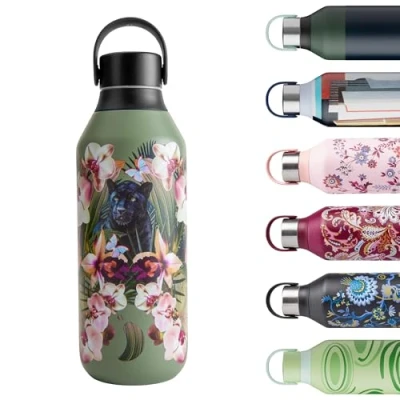 Immagine di Chilly&#039;s Bottle Series 2 Bottiglie Termiche in Acciaio Inossidabile con Colletto Liscio e Laccetto Orchid Panther, 500ml