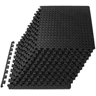 Immagine di ProsourceFit Exercise Puzzle Mat , EVA Foam Interlocking Tiles Protective and Cushion Flooring for Gym Equipment, Play Area, Black 1/2 Inch 48 Sq Ft 12