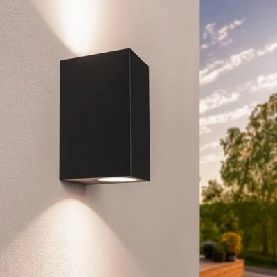 Immagine di Ledvion Helene, Lampada da parete a LED per esterni Black Cube, bifacciale due GU10 Up&amp;Down, esterni, parete, IP54