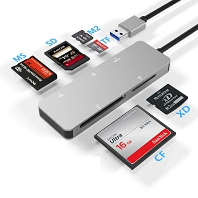 Immagine di Rytaki Lettore di schede USB3.0, in Alluminio 6 1, Adattatore Combinato USB 3.0 (5Gps) TF/SD/MS /M2 /XD/CF ad Alta velocità, Compatibile con Windows, Mac OS, Linux, Chrome OS