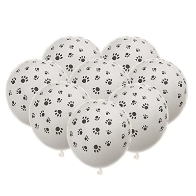 Immagine di Parieo 10 palloncini in lattice con stampa di zampa bianca e nera, alta qualità, adatti per tutte le occasioni, unisex, pubblico generale, 30,5 cm, tema animale, numero pezzi: