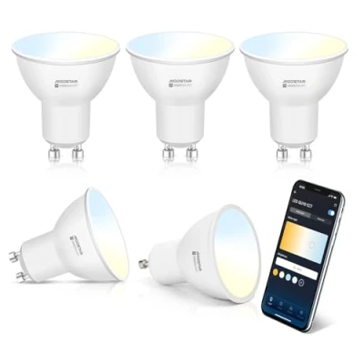 Immagine di Aigostar Lampadina Alexa Intelligente GU10 WiFi Compatibile con Google Home. 6W (42W Equivalente) Lampadine LED Intelligence Dimmerabile 3000k 6500k, 2.4Ghz, 5 Unità.