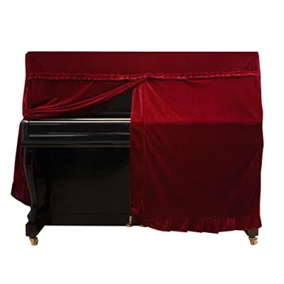 Immagine di Copertura intera per pianoforte verticale, antipolvere, decorata, in tessuto felpato resistente al lavaggio, Rosso