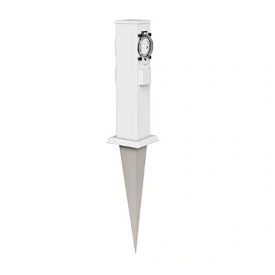Immagine di ledscom.de Colonna da giardino Polly con picchetto a terra per esterni, IP44, 3 vie timer/timer, acciaio inox, quadrata, bianca, 38cm