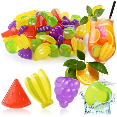 Immagine di COM FOUR® 60x cubetti di ghiaccio riutilizzabili a forma frutta caraibica per feste bevande rinfrescanti con design (60 pezzi frutta)