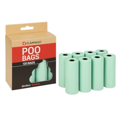 Immagine di Sacchetti cane cacca 120 pezzi biodegradabili 22x32 cm Colore verde Flamingo