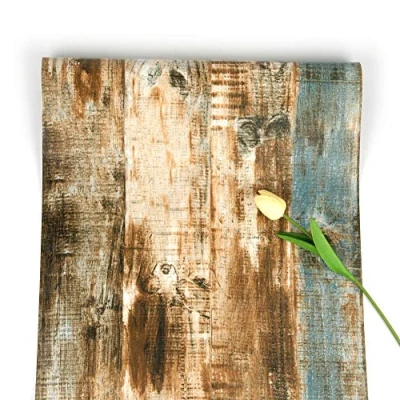 Immagine di FENTIS Carta da Parati in Legno Marrone Autoadesiva a Strisce Sbucciare e Incollare Contatto con il Grano Rotolo Rimovibile Rustico per Armadio Cucina 44,5x1000cm