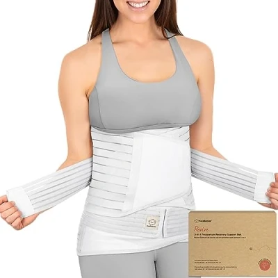 Immagine di 3 in 1 Post Partum Supporto per La Pancia Involucro di Recupero Ventre Postnatale, Gravidanza, maternità Cinturini Donne Shaper Il Corpo Cintura Shapewear (Matte White, M/L)