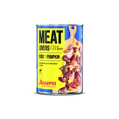 Immagine di Josera Meat Lovers Menu Duck with Pumpkin Alimento umido per cani Alto contenuto di carne senza cereali Anatra succosa. pollo delizioso e manzo gustoso zucca completo 6 x 400 g