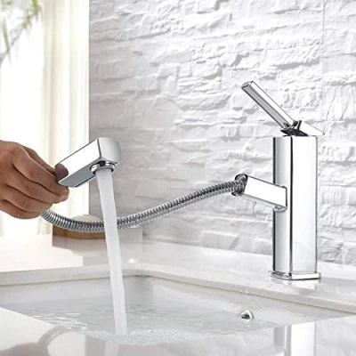 Immagine di Kaiying, rubinetto per lavandino da bagno con doccetta estraibile, miscelatore monoforo lavabo erogatore Cromato, Regular