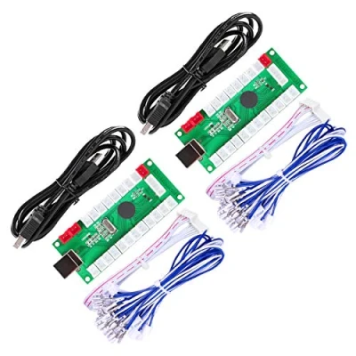 Immagine di Fosiya Codificatore Arcade USB con Ritardo Zero da PC a Joystick per progetti Windows e Linux, MAME Raspberry Pi Retropie (2 Player 5Pin + Happ Style Buttons)
