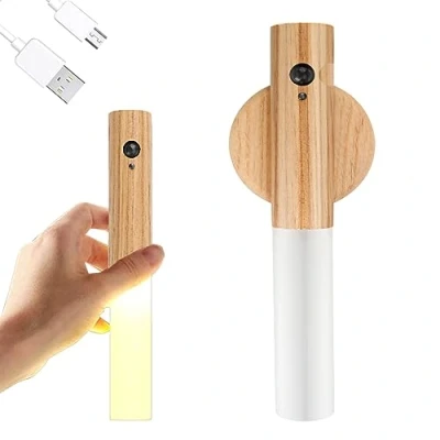 Immagine di Applique in Legno, luce Notturna per Interni con Sensore di Movimento, da Parete a Batteria Wireless Ricaricabile Magnetica Interruttore Camera Letto, Corridoio, Scala (Frassino)