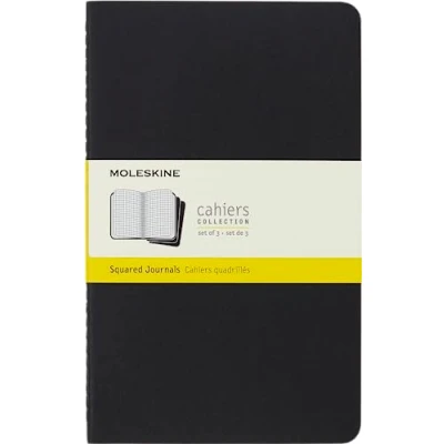Immagine di Moleskine Cahier Journal, Set 3 Quaderni a Quadretti, Copertina Morbida con Cucitura in Cotone Visibile, Colore Nero, Formato Large 13 x 21 cm