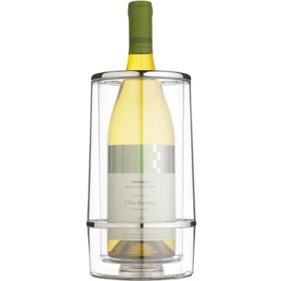 Immagine di BarCraft Refrigeratore Isolato, Bottiglia Singola, Acrilico con Dettagli Cromati, 12 x 23cm, Trasparente/Acciaio