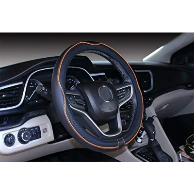 Immagine di Mayco Bell Coprivolante di piccole dimensioni, antiscivolo, sicuro, morbido, traspirante, resistente, con copertura completa, comoda impugnatura in pelle microfibra (35,5 36,2 cm, nero arancione)