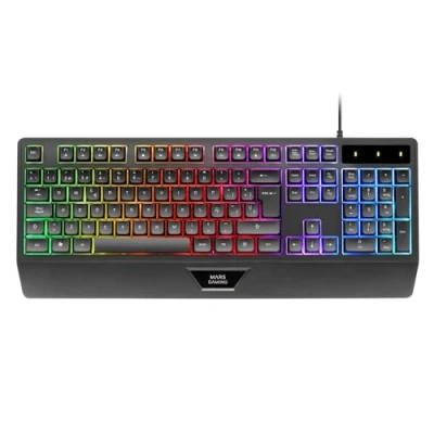 Immagine di Mars Gaming MK124, Tastiera Ergonomica H Mech, Poggiapolsi Integrato, Illuminazione FRGB Rainbow, Antighosting Avanzata, PC Completa Multiplatforma, Lingua Portoghese, Nero