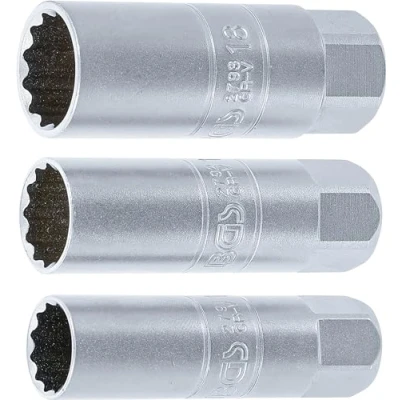 Immagine di BGS 6858, set di chiavi dodecagonali per candele accensione, 3 pezzi, 10 mm (3/8&quot;), attacco da 14, 16 e 18 mm, chiave candela accensione