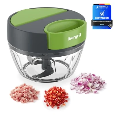 Immagine di Ibergrif M502 Tritatutto Manuale a Corda, Trita Verdure Multifunzionale per Neonati, Frullatore Senza BPA, Facile da Tirare Tritaverdure Carne Noci Integratori