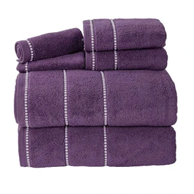 Immagine di Lavish Home Set di asciugamani lusso in cotone, ad asciugatura rapida, zero torsione e morbido, con 2 da bagno, (melanzana/bianco), 30,5 x cm, 6 pezzi