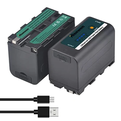 Immagine di Hisewen Confezione da 2 batterie NP F750 con porta di ricarica USB per Sony NPF F960 F970 F550 F980 F930 F770, F YONGNUO Godox YN660 LED308