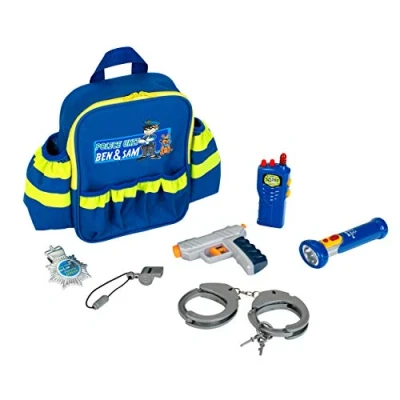 Immagine di Theo Klein 8802 Zaino della polizia Con accessori, torcia tascabile a batteria, manette e molto altro, Dimensioni 28 cm x 25 8,5 cm, Giocattolo per bambini partire dai 3 anni di età