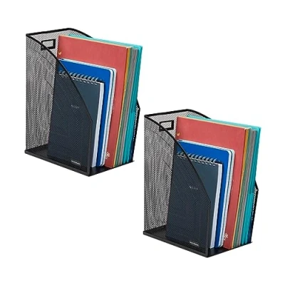 Immagine di Mind Reader organizer verticale per documenti, set di 2, da scrivania, spazio lavoro, ufficio, rete metallica, 15,9 cm lunghezza x 25,4 larghezza 31,8 altezza, nero
