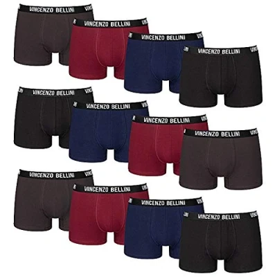 Immagine di Vincenzo Bellini Confezione da 8/12 boxer uomo, Hipster, comodi e traspiranti, in cotone, basic, Multicolore scuro 12, S