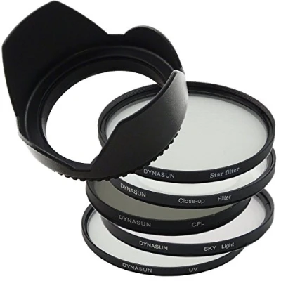 Immagine di DynaSun Kit Pro 58 mm CPL filtro circolare polario/UV/stella con Skylight, lenti e paraluce