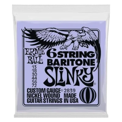Immagine di Ernie Ball, P02839, Corde Slinky per chitarra baritona a 6 corde, scala 29 5/8, con estremità sfera piccole, diametro 13 72