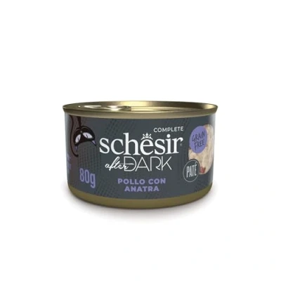 Immagine di Schesir After Dark, gusto pollo e anatra in patè, cibo umido completo per gatti adulti (Lattine 12 x 80g)