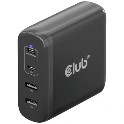 Immagine di club3D CAC 1912 Alimentatore per notebook 100 W Ambiente interno Num. uscite: 2 x, x USB A, C® GaN, Power Delivery (USB PD)